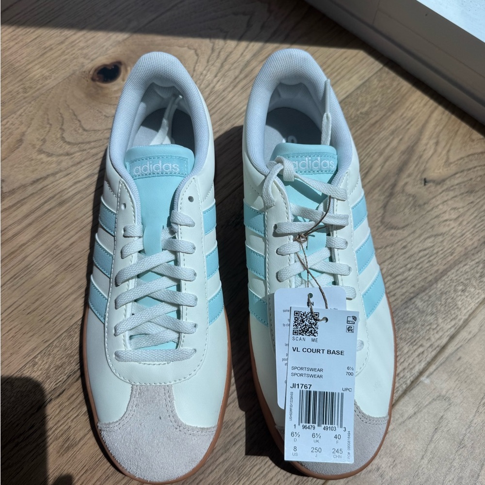 Adidas Court Base Sneakers – White & Tiffany Blue – NWT– NIB – Size 8 - Picture 4 of 6